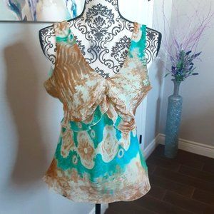 Studio1940 retro gold/teal sheer overlay tie top